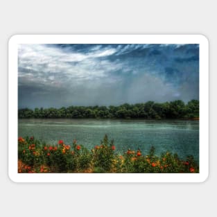 Picturesque scenic tranquil landscape of Danube river Sticker